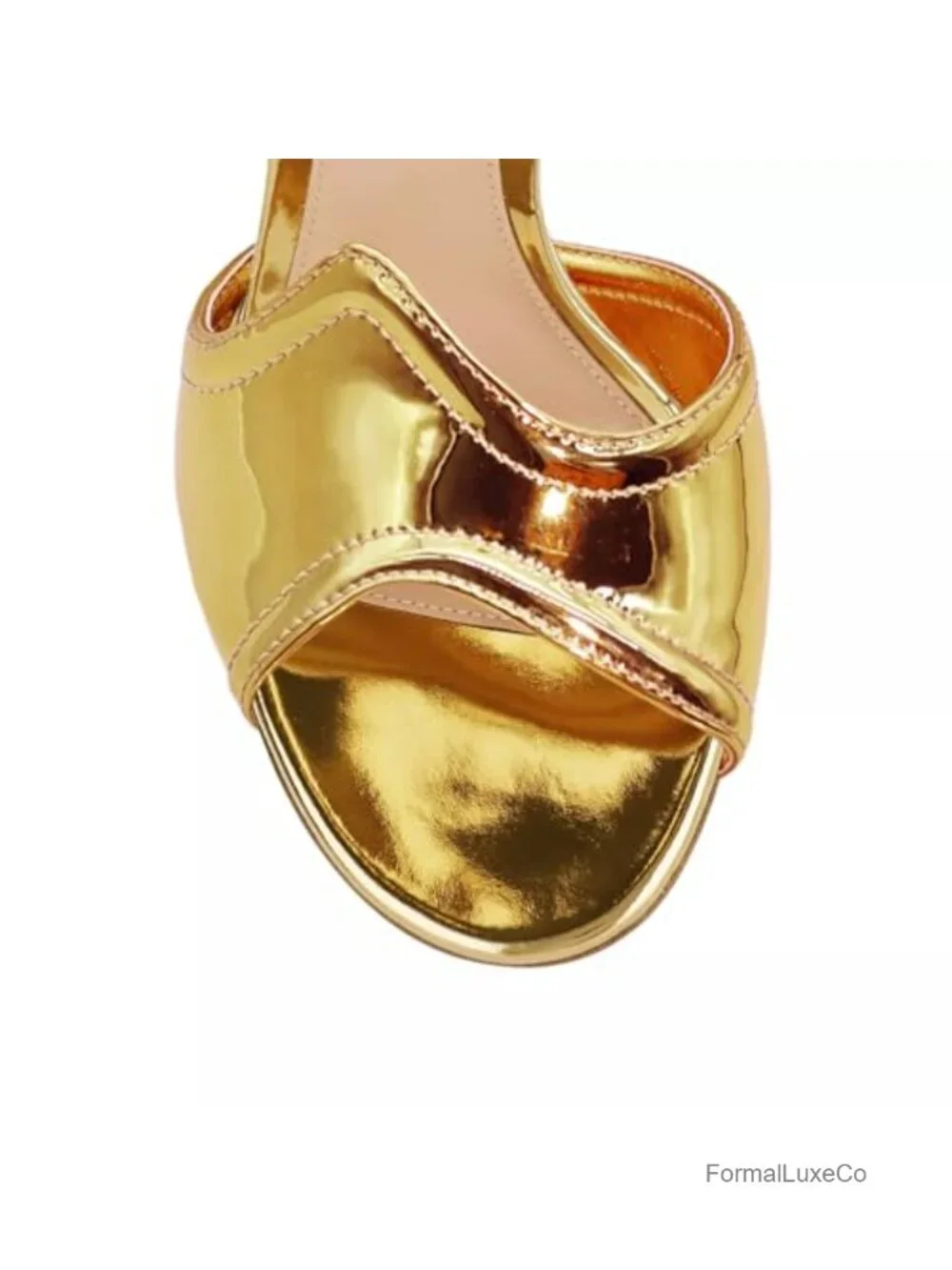 Metallic Open Toe Heeled Sandals with Back Zipper and Ankle Strap for Party